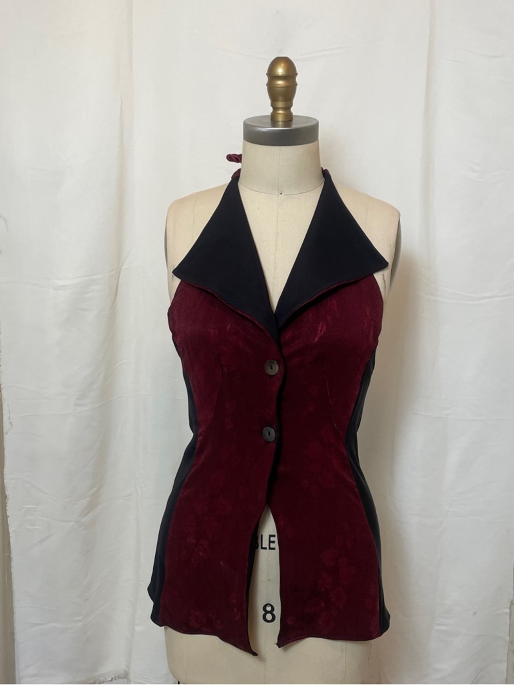 Women’s Halter Button Front Tank Top in Burgundy and Black